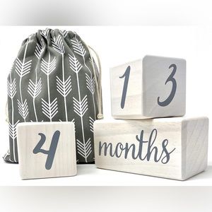 Natural Baby Milestone Age Blocks - White Stain Pine Wood Milestones Block Set